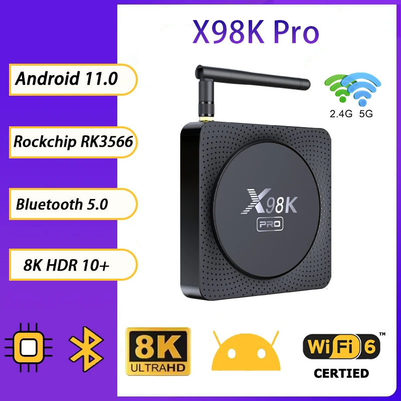 X98K PRO TV Box Android 11.0 Rockchip RK3566 1000M LAN 4K 8K BT 4GB 32GB Dual Wifi Media Player Smart Set Top Box
X98K PRO TV Box Android 11.0 Rockchip RK3566 1000M LAN 4K 8K BT 4GB 32GB Dual Wifi Media Player Smart Set Top Box