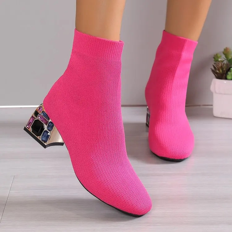 Low-Tube Elastic Boots Short Autumn Winter New Fashion Slim Diamond Rhinestone Chunky Heel Fly Knitting Square Head Women Shoes
Low-Tube Elastic Boots Short Autumn Winter New Fashion Slim Diamond Rhinestone Chunky Heel Fly Knitting Square Head Women Shoes