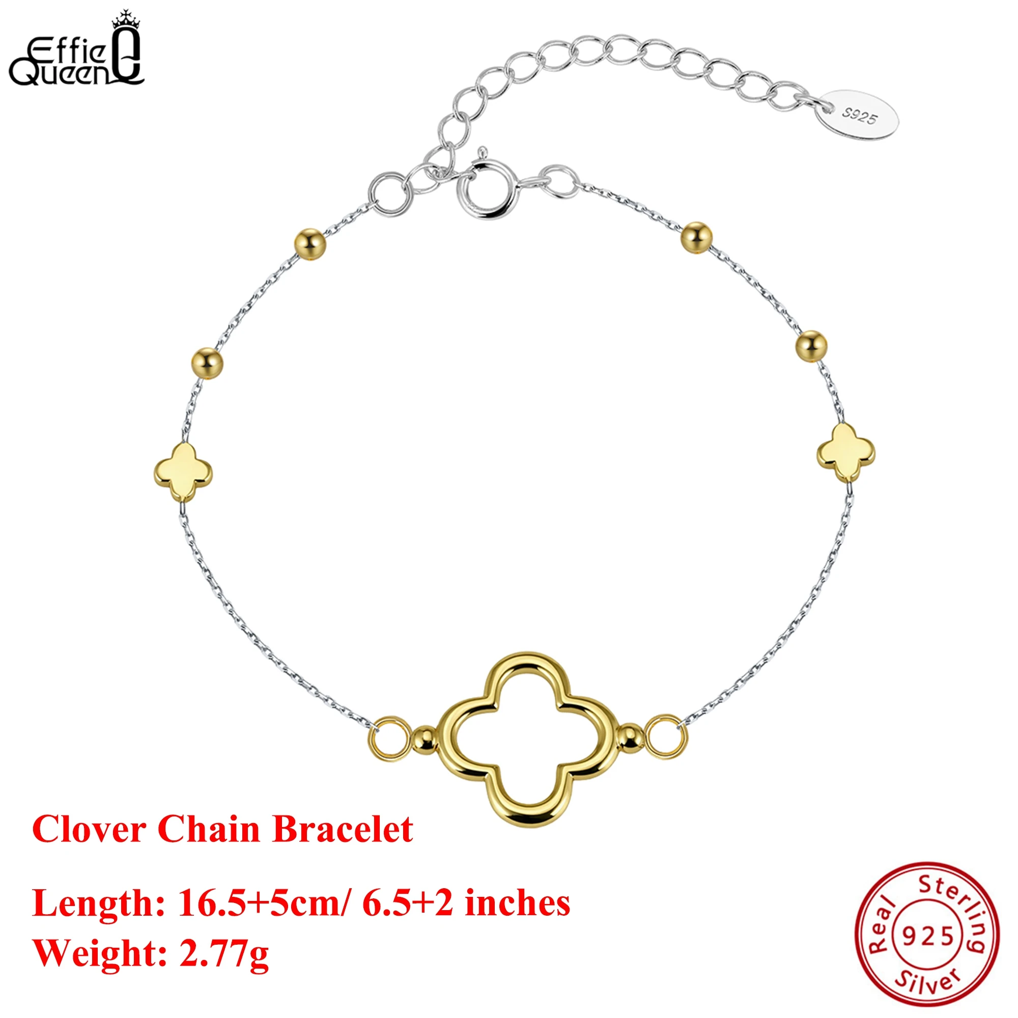 EFFIE QUEEN S925 Silver 14k Gold Four Leaf Clover Chain Bracelet Lucky Jewelry for Women, Men's Bracelet Banquet Birthdays GAB02
EFFIE QUEEN S925 Silver 14k Gold Four Leaf Clover Chain Bracelet Lucky Jewelry for Women, Men's Bracelet Banquet Birthdays GAB02