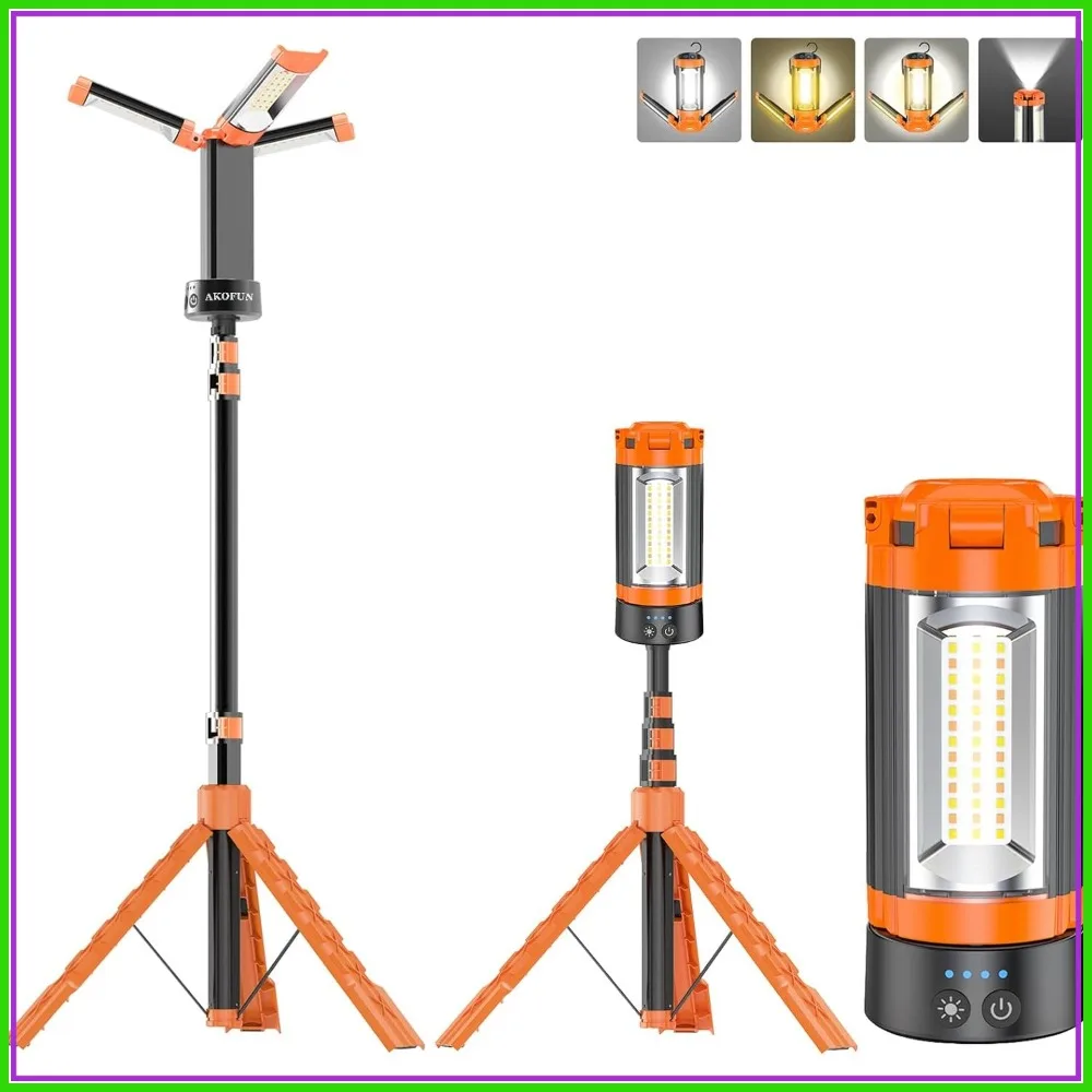 12000mAh Rechargeable Camping Light, 10000 Lumen Dimmable Work Light with Stand, 3 LED Heads & Detachable Tripod
12000mAh Rechargeable Camping Light, 10000 Lumen Dimmable Work Light with Stand, 3 LED Heads & Detachable Tripod