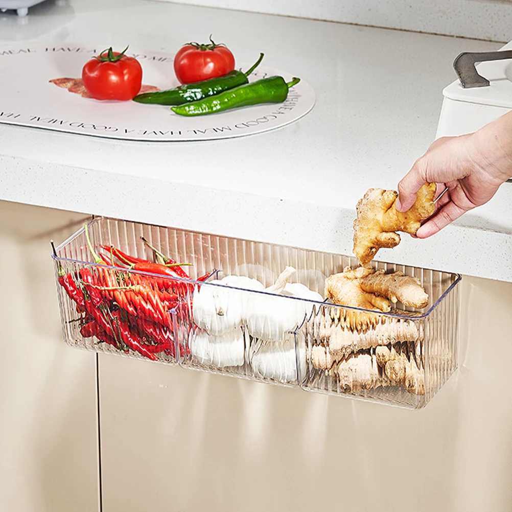 Transparent Box 3 Section Ginger Garlic ganizer Multi purpose Kitchen Hanging Basket Cabinet Door Spices Shelf Vegetable
Transparent Box 3 Section Ginger Garlic ganizer Multi purpose Kitchen Hanging Basket Cabinet Door Spices Shelf Vegetable