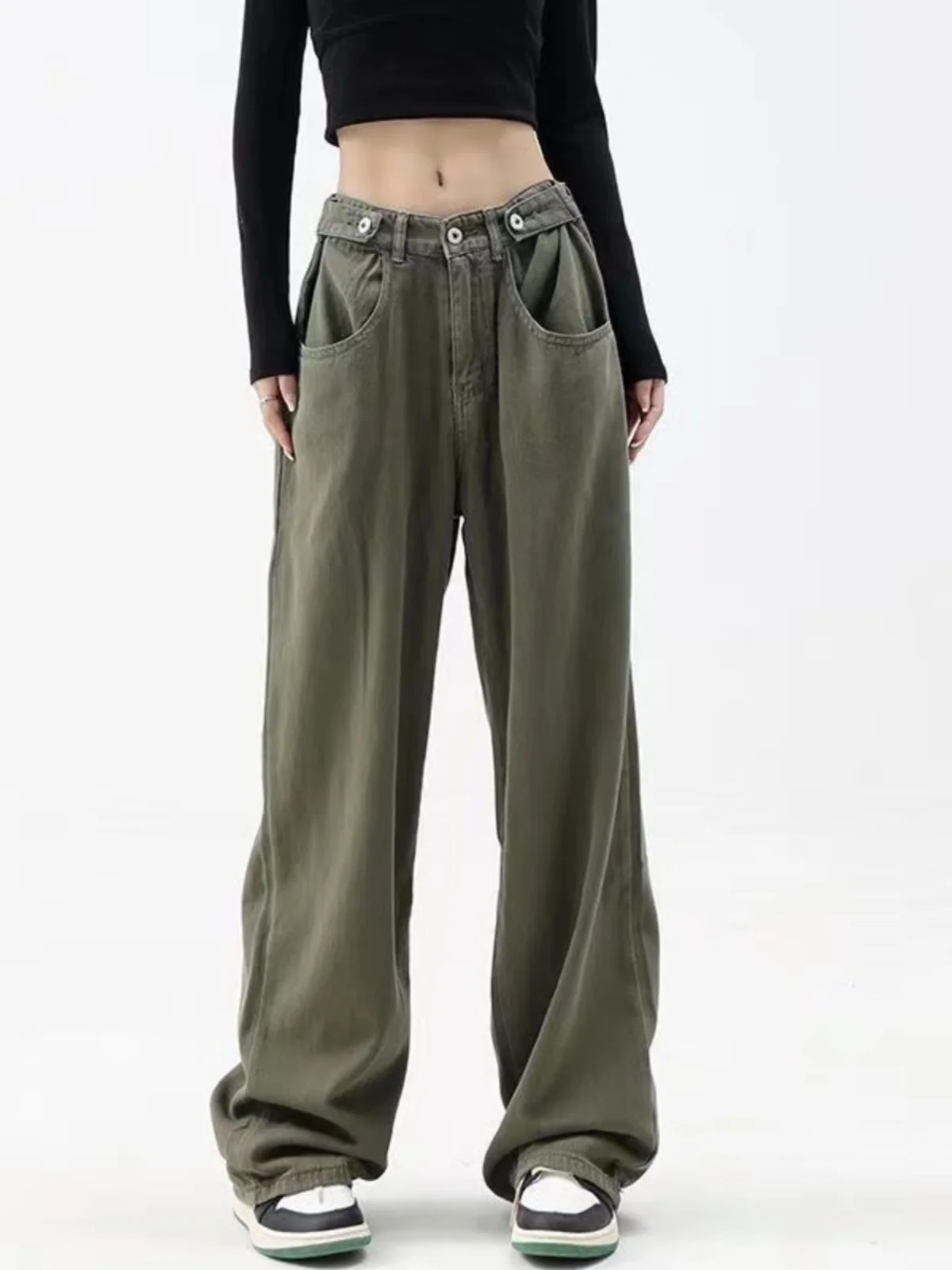Retro High Street een Waed Straight Leg Denim Jeans Women's Adjustable mid Waist Loose Wide Leg Long Trousers
Retro High Street een Waed Straight Leg Denim Jeans Women's Adjustable mid Waist Loose Wide Leg Long Trousers