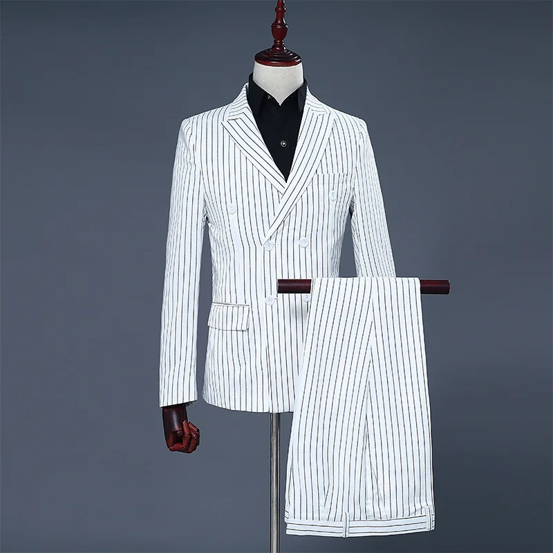 Men's Bla Stripe Suit Wedding omsmen Formal Performance Outfit Double Breasted Host Studio Theme Photoaphy Baund
Men's Bla Stripe Suit Wedding omsmen Formal Performance Outfit Double Breasted Host Studio Theme Photoaphy Baund