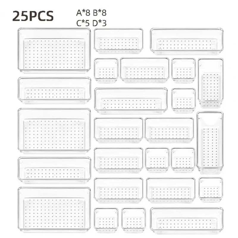 ABYN-25Pcs Clear Drawer Organizers Storage Box Set Smooth Edge Burr Free Transparent Design Cosmetics Containers Versatile
ABYN-25Pcs Clear Drawer Organizers Storage Box Set Smooth Edge Burr Free Transparent Design Cosmetics Containers Versatile