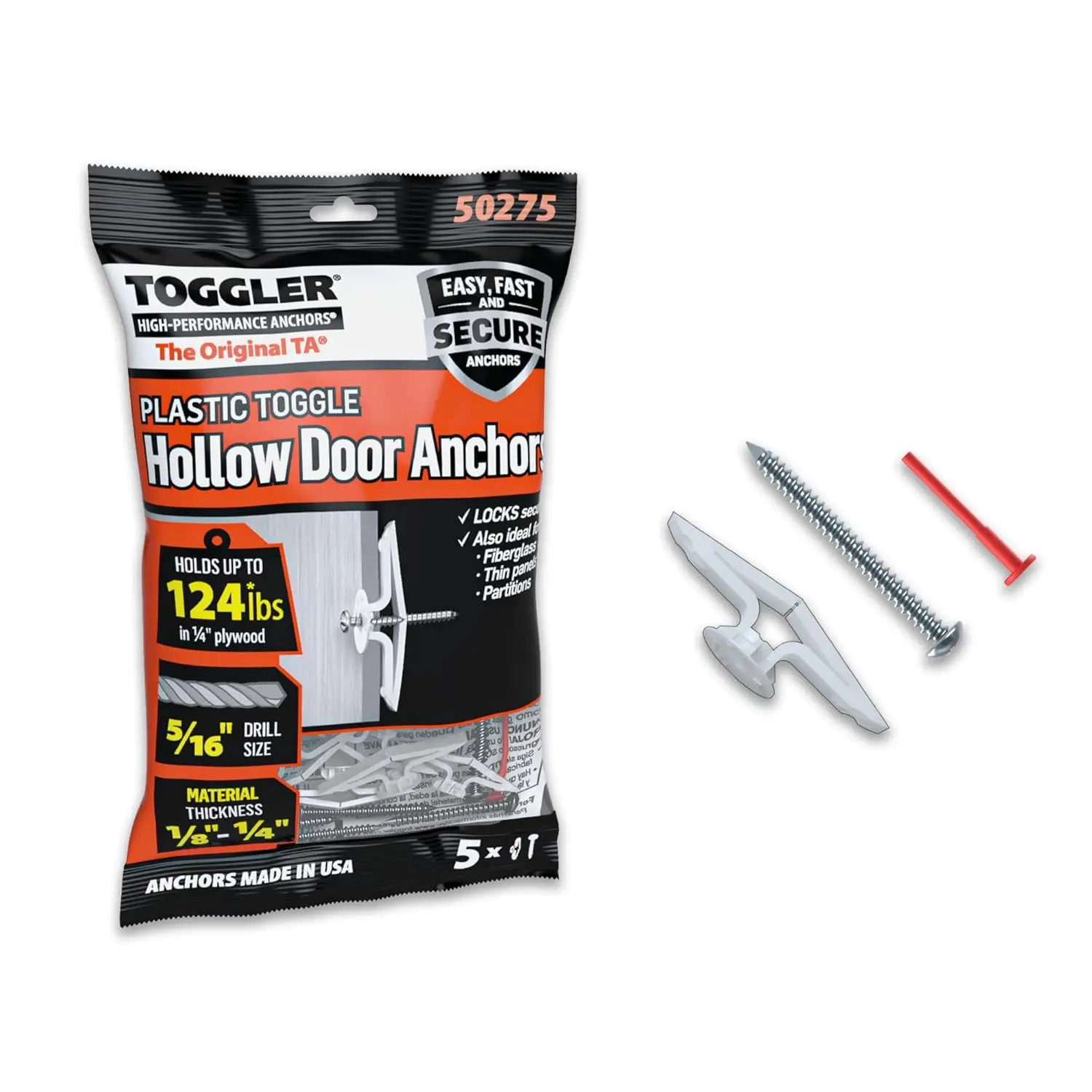 Heavy Duty Hollow Door Anchors, 124lbs Grip, Fits #8-#12 Screws, 5-Pack with Screws
Heavy Duty Hollow Door Anchors, 124lbs Grip, Fits #8-#12 Screws, 5-Pack with Screws