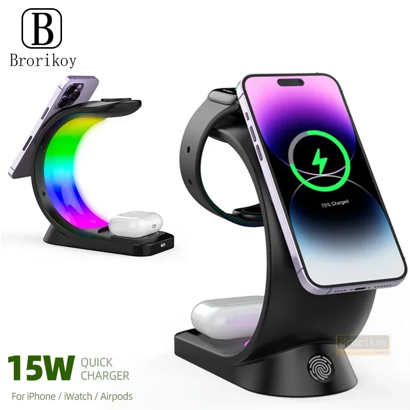 Магнитное беспроводное зарядное устройство мощностью 15 Вт для iPhone 12 13 14 ProMax RGB Зарядная станция с атмосферным освещением для Airpods Pro Apple Watch 8 7 6
Магнитное беспроводное зарядное устройство мощностью 15 Вт для iPhone 12 13 14 ProMax RGB Зарядная станция с атмосферным освещением для Airpods Pro Apple Watch 8 7 6