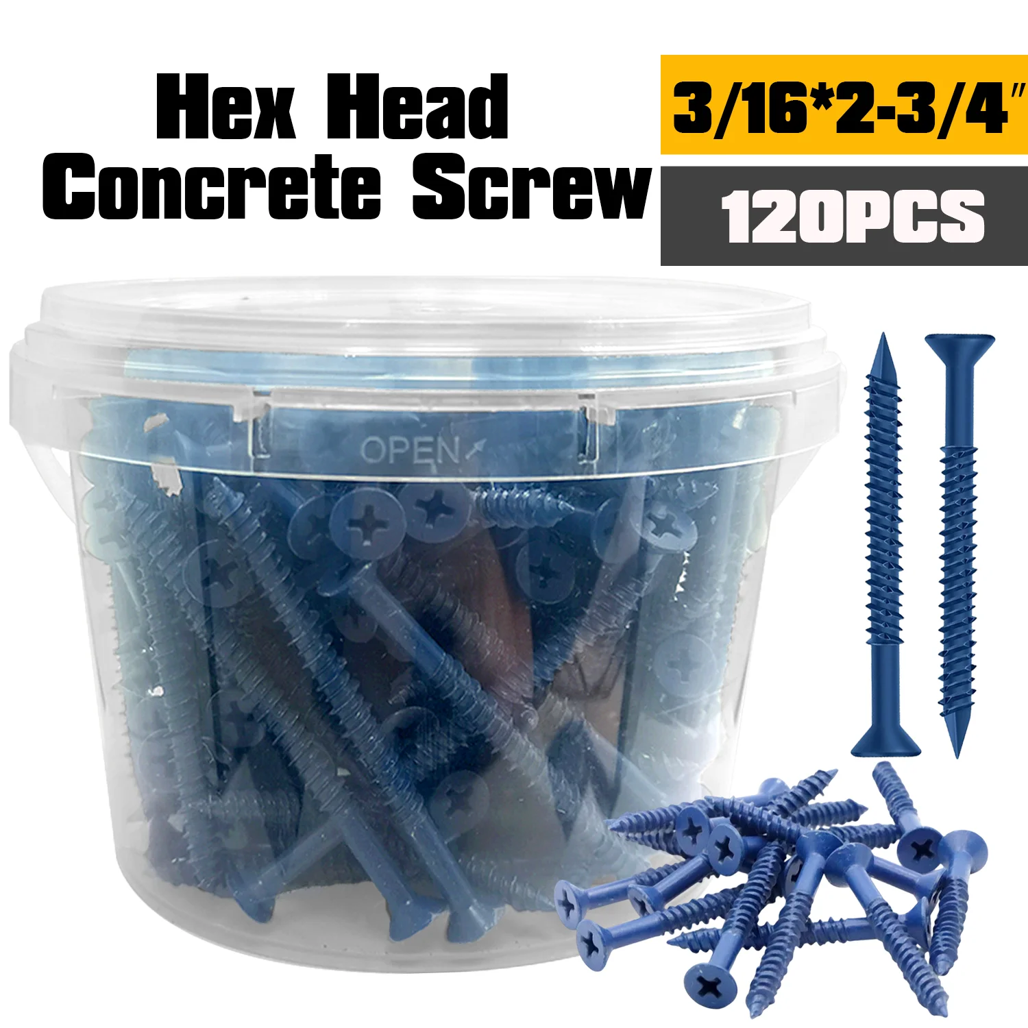 VKKM 120Pcs 3/16"*2-3/4" Inch Concrete Screws Anchor with Drill Bit, Blue Flat Head Masonry Brick Stucco Cement Block Screws
VKKM 120Pcs 3/16"*2-3/4" Inch Concrete Screws Anchor with Drill Bit, Blue Flat Head Masonry Brick Stucco Cement Block Screws