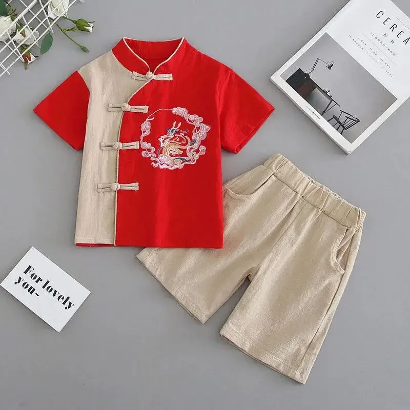 Children's Summer Hanfu Suit Fashionable Boys' Light Cotton Linen Short-Sleeved Top Shorts Two-Piece Set for Kids 90-140CM
Children's Summer Hanfu Suit Fashionable Boys' Light Cotton Linen Short-Sleeved Top Shorts Two-Piece Set for Kids 90-140CM