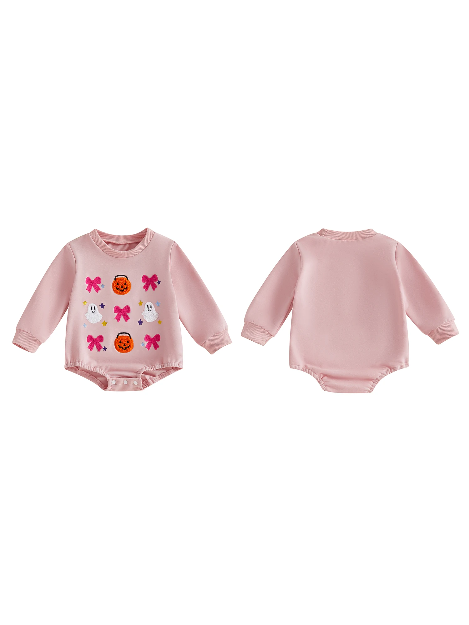 Adorable Toddler Halloween Jumpsuit with Long Sleeves Round Neck Bow Detail and Cute Ghost Pumpkin Embroidery
Adorable Toddler Halloween Jumpsuit with Long Sleeves Round Neck Bow Detail and Cute Ghost Pumpkin Embroidery