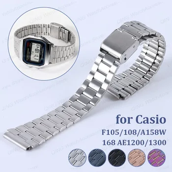 소형 사각형 실버 블록 금속 스트랩, 스테인레스 스틸 시계 밴드, Casio A159, A158, A105, A168, A169 AE1200, 1300, AE500W, F105, 18mm