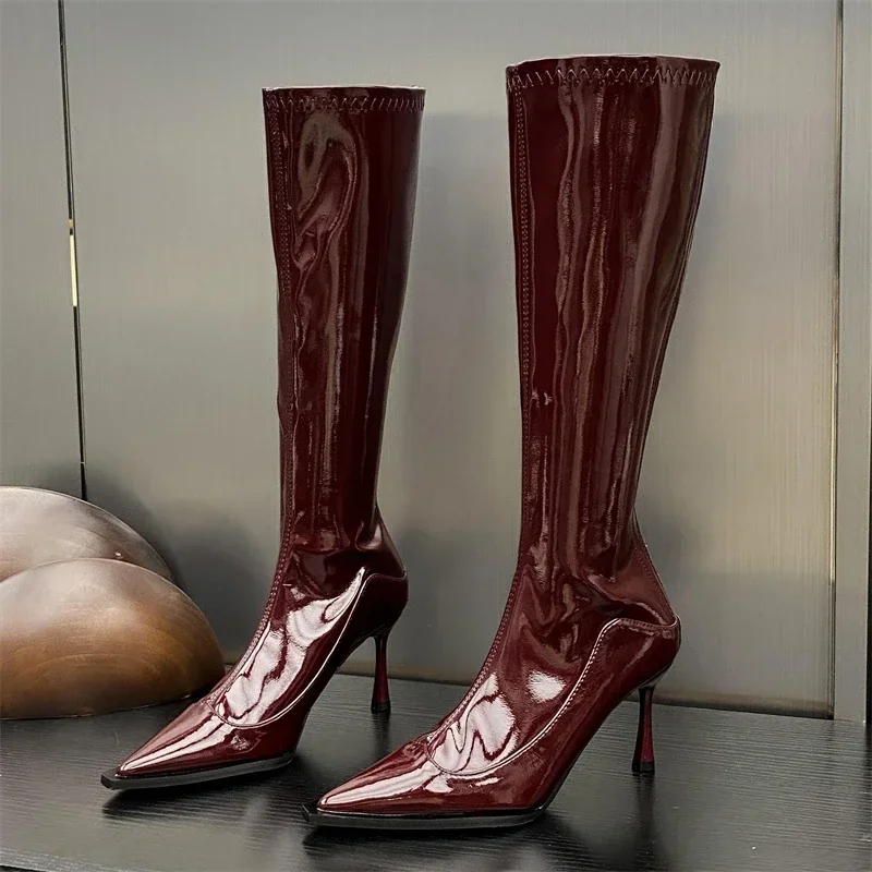 Eilyken Sexy Patent Leather Knee-High Boots Women Pointed Toe Thin High Heels Stripper Shoes Fashion Ladies Long Booties
Eilyken Sexy Patent Leather Knee-High Boots Women Pointed Toe Thin High Heels Stripper Shoes Fashion Ladies Long Booties