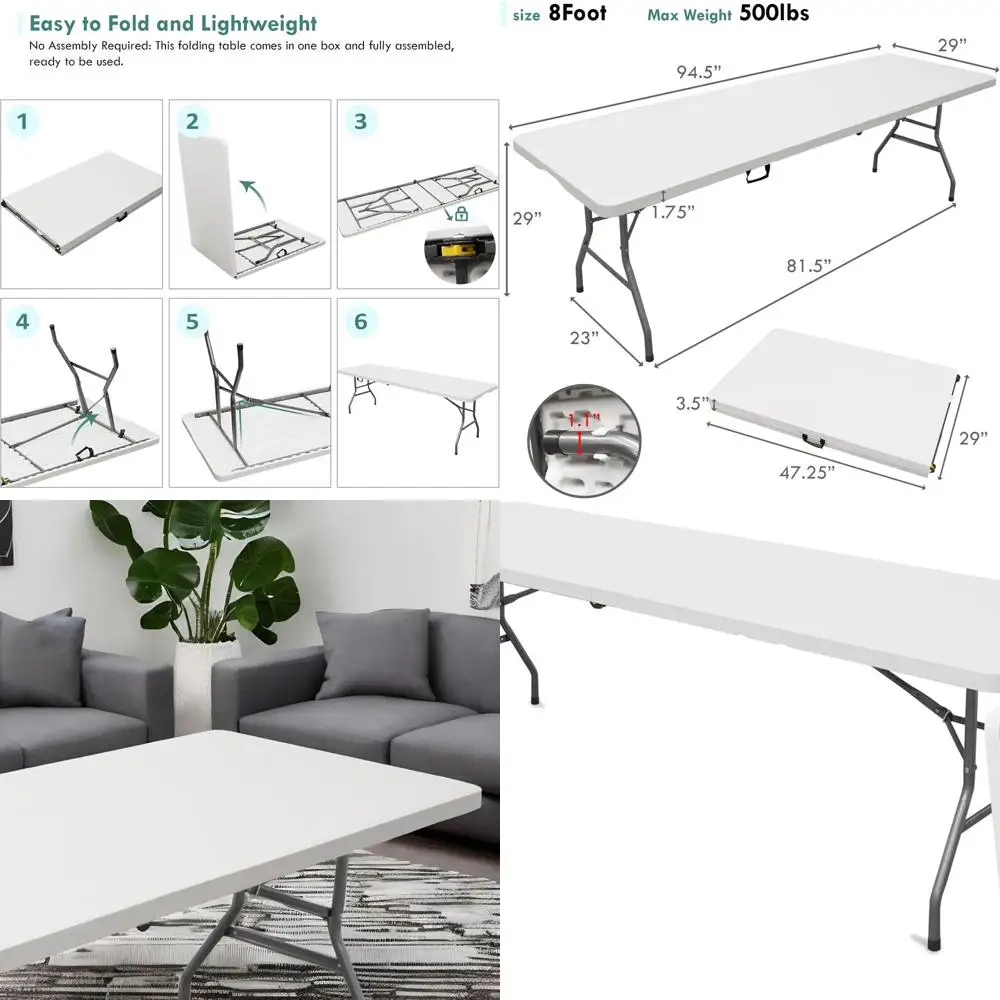 8-футовый портативный складной пластиковый стол, 96 полускладной сверхмощный стол с ручкой для переноски — идеально подходит для использования в помещении, на открытом воздухе, кемпинга, пикни
8-футовый портативный складной пластиковый стол, 96 полускладной сверхмощный стол с ручкой для переноски — идеально подходит для использования в помещении, на открытом воздухе, кемпинга, пикни