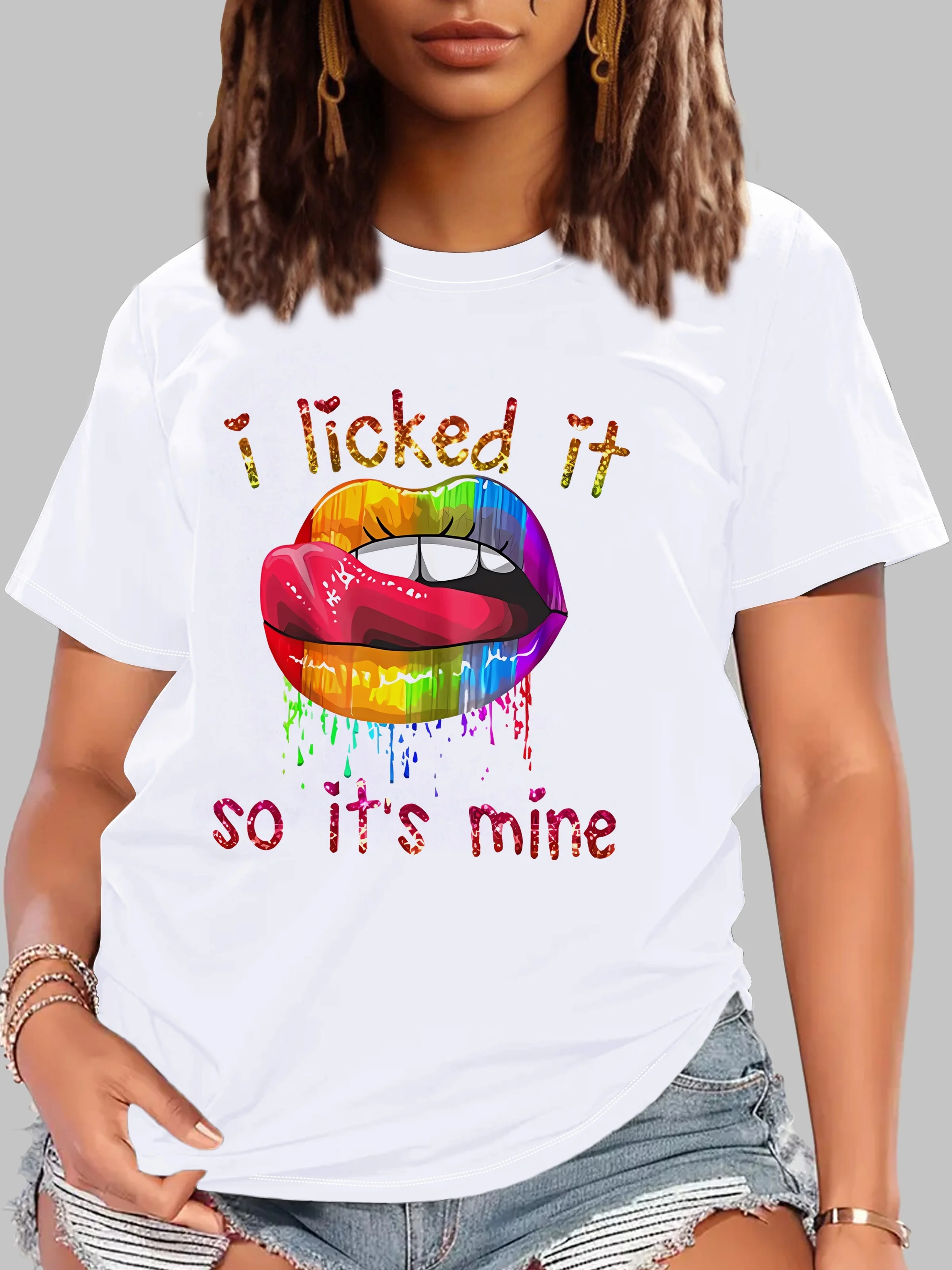 Colorful Lips Print T-Shirt for Women - Casual Crew Neck Short Sleeve Sport Top
Colorful Lips Print T-Shirt for Women - Casual Crew Neck Short Sleeve Sport Top