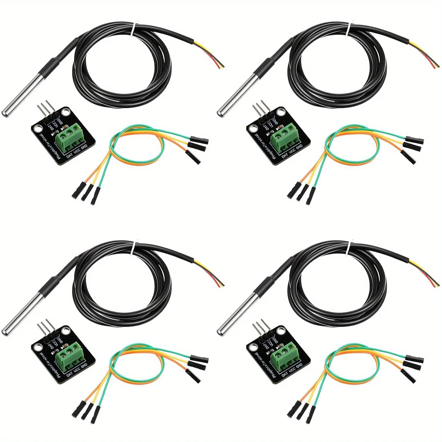 4pcs Temperature Sensor Kit with 1M Stainless Steel Probe with Arduino, ESP32, STM32, Raspberry Pi Celsius Range -55°C to+125°C
4pcs Temperature Sensor Kit with 1M Stainless Steel Probe with Arduino, ESP32, STM32, Raspberry Pi Celsius Range -55°C to+125°C