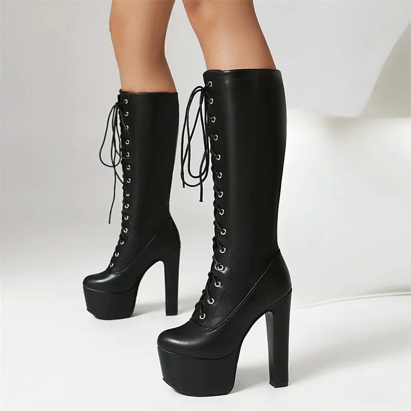 Sexy Plain Red White Black Lace-up Women Shoes Footwear Round Toe Platform Spike High Heels Mid-calf Boots Lady Winter 2024
Sexy Plain Red White Black Lace-up Women Shoes Footwear Round Toe Platform Spike High Heels Mid-calf Boots Lady Winter 2024