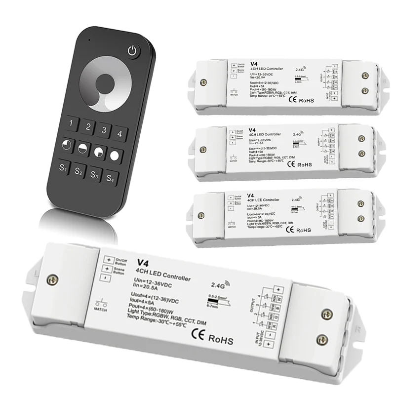 Led Single Strip Dimmer 2.4G RF 4 Zones Touch Remote 12V-24V 4 Channel Wireless Receiver For Led 5050 3528 Strip Tape Ribbon Use
Led Single Strip Dimmer 2.4G RF 4 Zones Touch Remote 12V-24V 4 Channel Wireless Receiver For Led 5050 3528 Strip Tape Ribbon Use