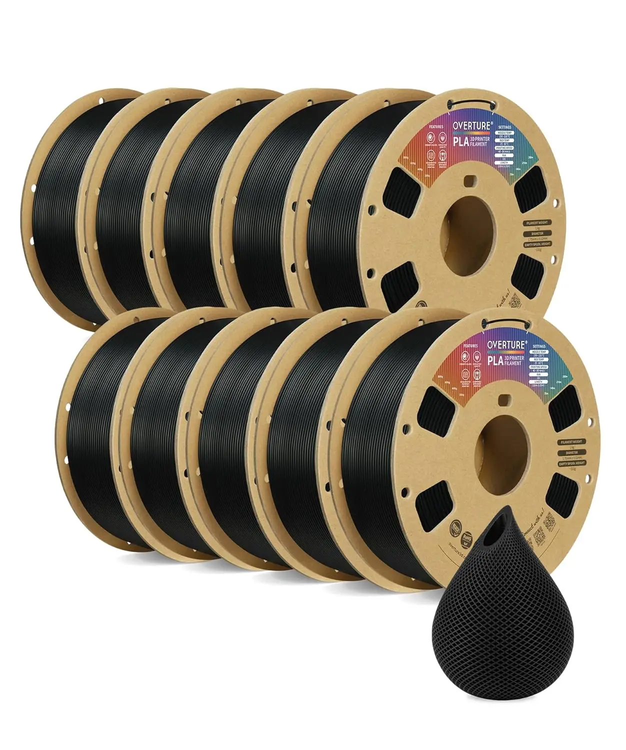 10KG PLA Filament Bundle 1.75mm, 10 Pack 1kg Spools for FDM 3D Printers, Dimensional Accuracy +/-0.02mm
10KG PLA Filament Bundle 1.75mm, 10 Pack 1kg Spools for FDM 3D Printers, Dimensional Accuracy +/-0.02mm