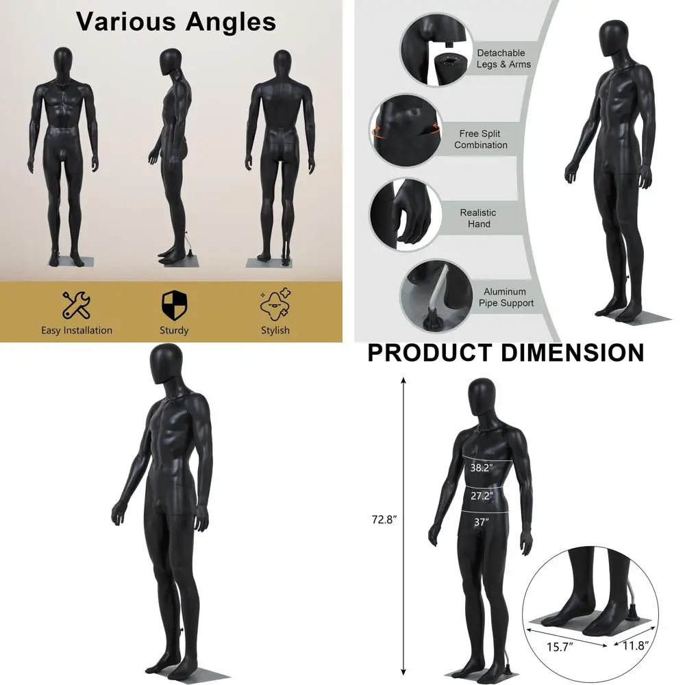 73 Adjustable Full Body Male Mannequin with Detachable Stand for Clothing Displays, Ideal for Retail, Cosplay, and Holidays
73 Adjustable Full Body Male Mannequin with Detachable Stand for Clothing Displays, Ideal for Retail, Cosplay, and Holidays