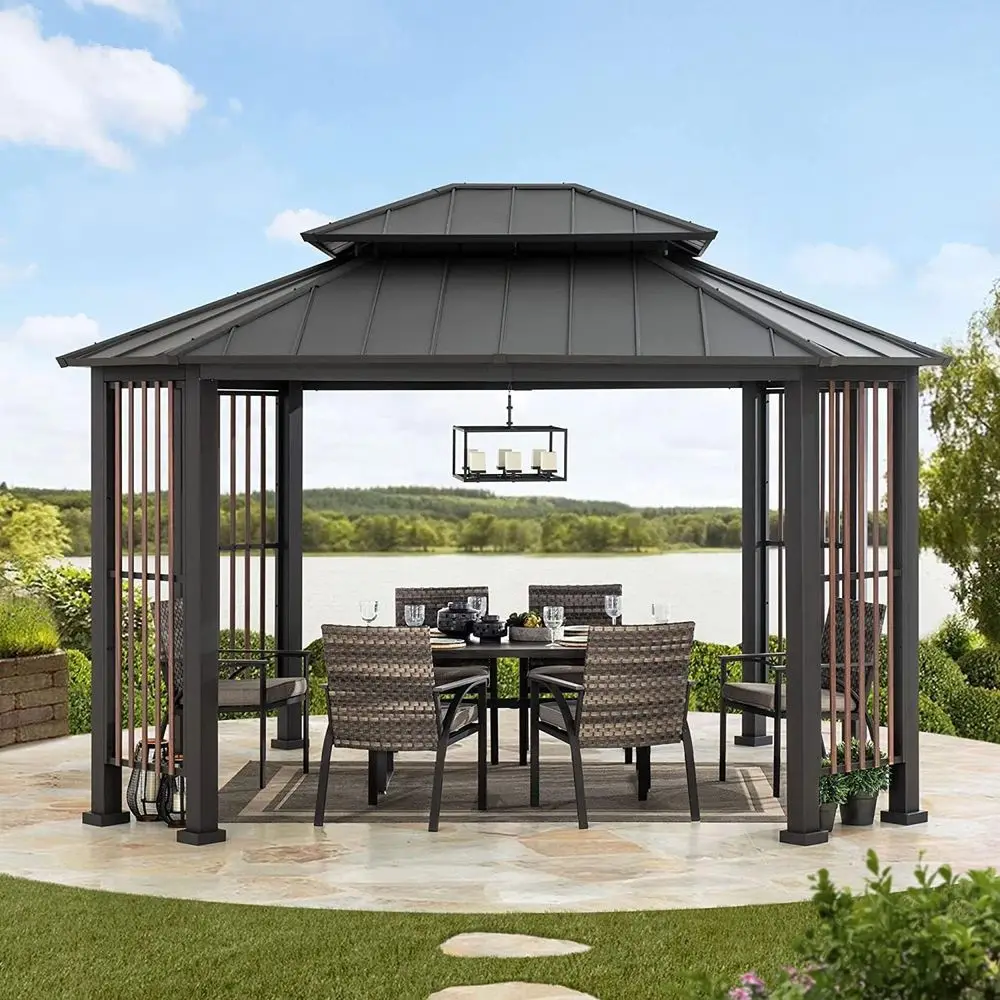 SummerCove 11 t. x 13 t. Outdoor Patio Grey Steel Double Roo Hardtop Gazebo with Dual Rails and Ceiling Hook
SummerCove 11 t. x 13 t. Outdoor Patio Grey Steel Double Roo Hardtop Gazebo with Dual Rails and Ceiling Hook