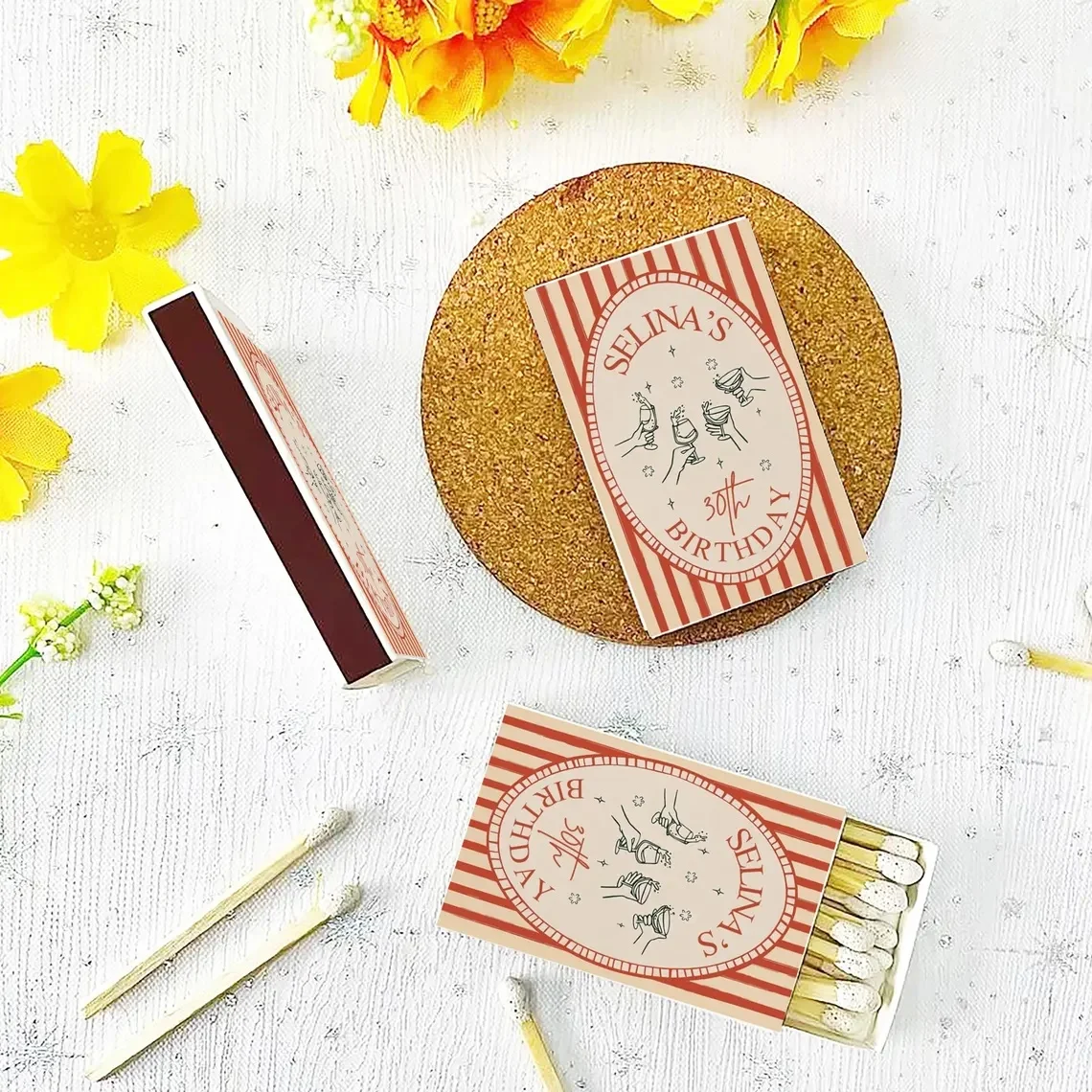Personalized Retro Stripes Matchbox, Custom Birthday Favors, Cocktail Drink Theme Party Supplies for 30th Milestone Celebration
Personalized Retro Stripes Matchbox, Custom Birthday Favors, Cocktail Drink Theme Party Supplies for 30th Milestone Celebration