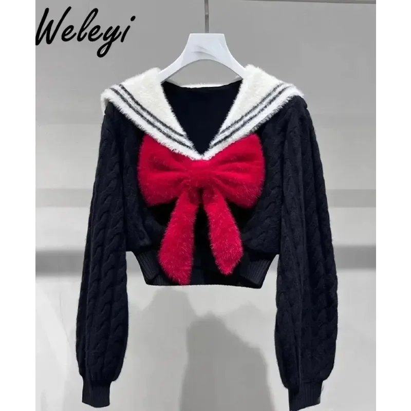 Jirai Kei Cute Ropa De Invierno Mujeres Sweater 2024 Versatile Beauty Girl Bow Navy Neck Long Sleeve Pullover Short Knitted Top
Jirai Kei Cute Ropa De Invierno Mujeres Sweater 2024 Versatile Beauty Girl Bow Navy Neck Long Sleeve Pullover Short Knitted Top