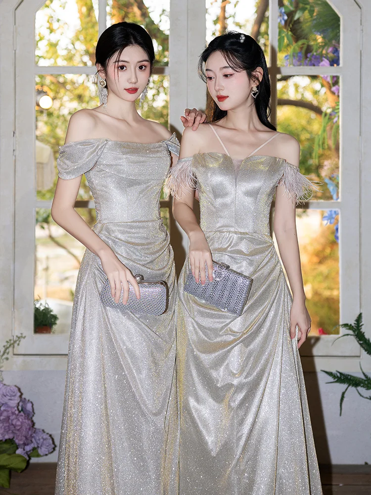 Champagne Gold Shining Bridesmaid Dresses for Women French Off Shoulder Slim A-Line Prom Dress Sister Group Party Gown
Champagne Gold Shining Bridesmaid Dresses for Women French Off Shoulder Slim A-Line Prom Dress Sister Group Party Gown