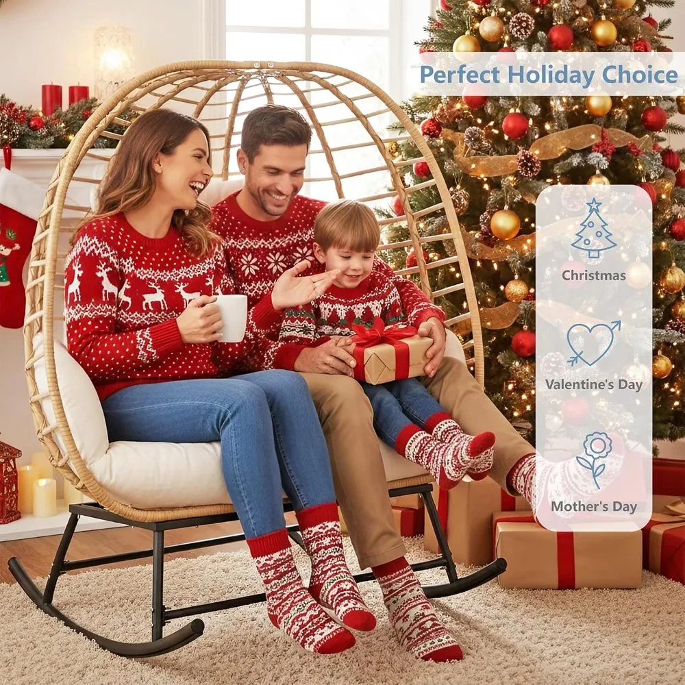 Double Wicker Egg Rocking Chair Outdoor, Indoor Egg Swing Loveseat with Thick Cushions, Oversized 2-Person Patio, Customized
Double Wicker Egg Rocking Chair Outdoor, Indoor Egg Swing Loveseat with Thick Cushions, Oversized 2-Person Patio, Customized