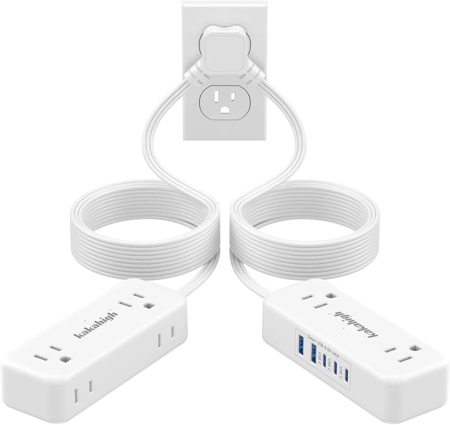 20FT Split Extension Cord with 4 AC Outlets & 5 USB Ports, Flat Plug, Bedside Charging Station for Dorm, Home
20FT Split Extension Cord with 4 AC Outlets & 5 USB Ports, Flat Plug, Bedside Charging Station for Dorm, Home