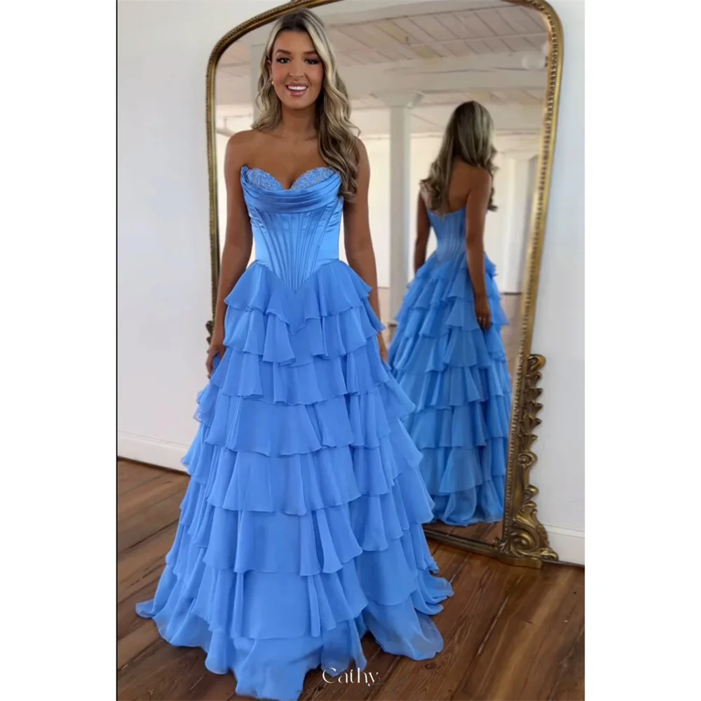 Cathy Strapless Tiered Ruffles A-line Prom Dress A-line Side Split vestidos de noiva Customized Zip Back Chiffon Evening Gown
Cathy Strapless Tiered Ruffles A-line Prom Dress A-line Side Split vestidos de noiva Customized Zip Back Chiffon Evening Gown