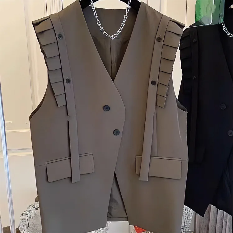 Temperament Women Vest Ruffles Sleeve Loose Waistcoat 2025 Mujer Ruffles Sleeveless Vintage Tanks Coat Casual Korean Tops
Temperament Women Vest Ruffles Sleeve Loose Waistcoat 2025 Mujer Ruffles Sleeveless Vintage Tanks Coat Casual Korean Tops