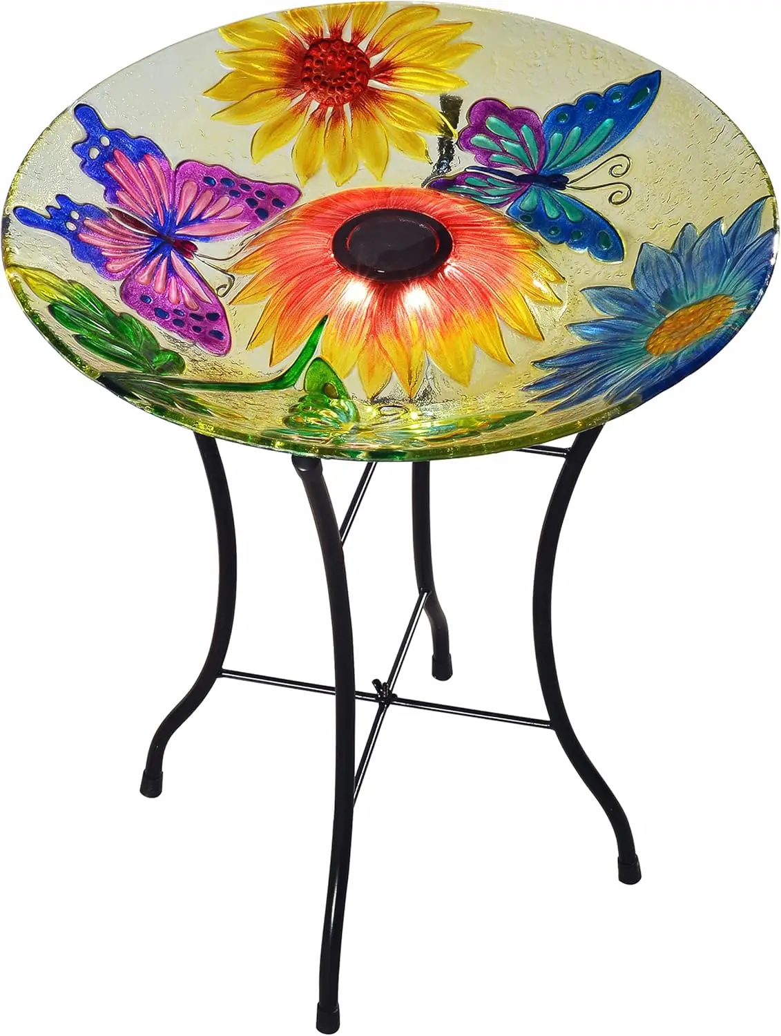 Handpainted Butterfly Glass Solar Birdbath with LED Light for Outdoor Garden Patio, 21 Inch Yellow
Handpainted Butterfly Glass Solar Birdbath with LED Light for Outdoor Garden Patio, 21 Inch Yellow
