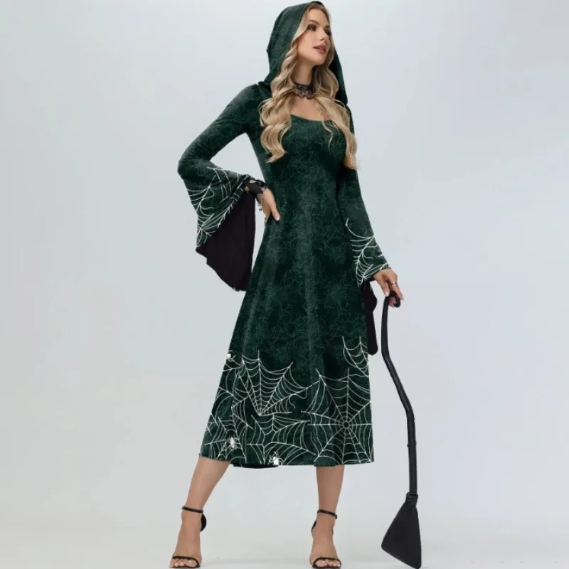 Medieval Cosplay Costumes Witch Flare Sleeve Hooded Robe Spider Web Pattern Dress Carnival Party Role Playing Outfits for Women
Medieval Cosplay Costumes Witch Flare Sleeve Hooded Robe Spider Web Pattern Dress Carnival Party Role Playing Outfits for Women