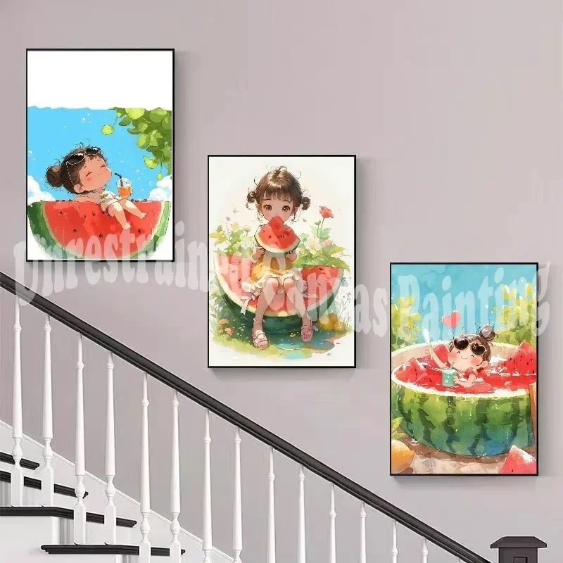 Cute Girl and Delicious Watermelon Waterproof Canvas Painting, Children's Bedroom, Dining Room, Home Decoration
Cute Girl and Delicious Watermelon Waterproof Canvas Painting, Children's Bedroom, Dining Room, Home Decoration