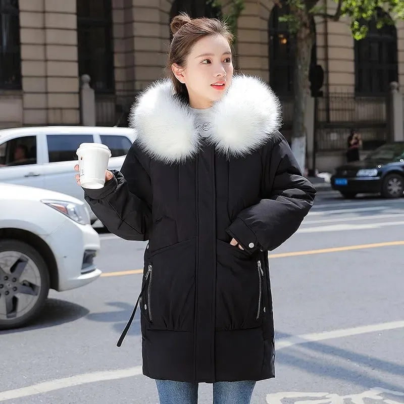 Winter Jacket New Women Parkas White Big Fur Collar Down Cotton Coat Thick Parka Warm Zipper Loose Casual Down Snow Outerwear
Winter Jacket New Women Parkas White Big Fur Collar Down Cotton Coat Thick Parka Warm Zipper Loose Casual Down Snow Outerwear