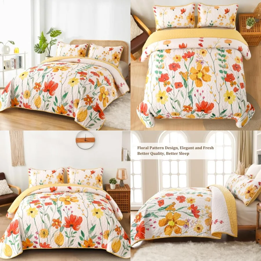 Quilt Set Size, Floral Reversible Bedspread Soft Microfiber Lightweight Size Quilt Bedding Sets Reversible Coverlet for All Sea
Quilt Set Size, Floral Reversible Bedspread Soft Microfiber Lightweight Size Quilt Bedding Sets Reversible Coverlet for All Sea