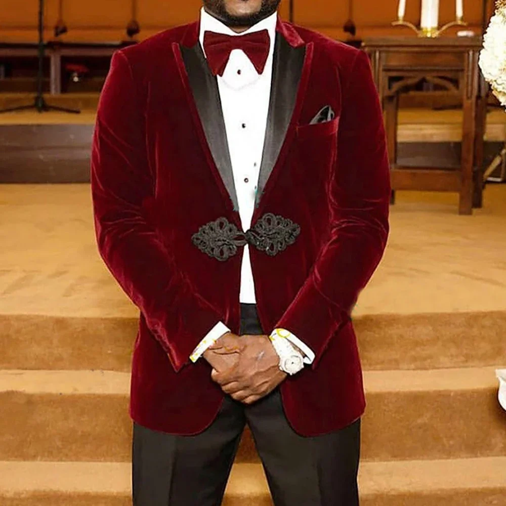 Burgundy Velvet Blazer Black Pants Peak Lapel Single Breasted Formal Business Prom Party Full Set 2 Piece High Quality 2024
Burgundy Velvet Blazer Black Pants Peak Lapel Single Breasted Formal Business Prom Party Full Set 2 Piece High Quality 2024