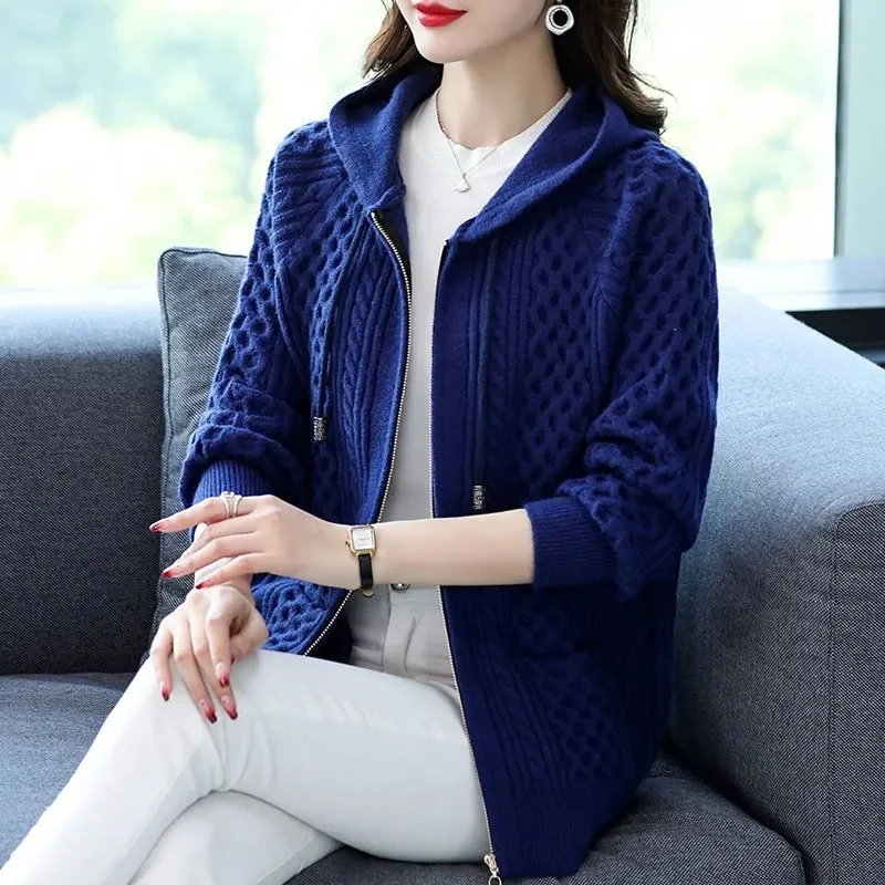 New Zipper Hoody Sweater Women's Spring Wear Knitted Cardigan Women's Short Sweater Coat Loose Large Female's Knitwear Coat C84
New Zipper Hoody Sweater Women's Spring Wear Knitted Cardigan Women's Short Sweater Coat Loose Large Female's Knitwear Coat C84