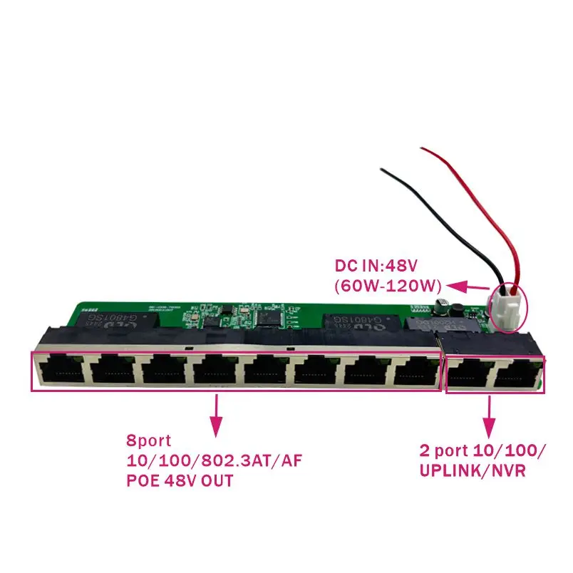 Standard protocol 802.3AF/AT 48V POE OUT/48V poe switch 100 mbps 8port POE with 2port uplink/NVR ; Watchdog function
Standard protocol 802.3AF/AT 48V POE OUT/48V poe switch 100 mbps 8port POE with 2port uplink/NVR ; Watchdog function