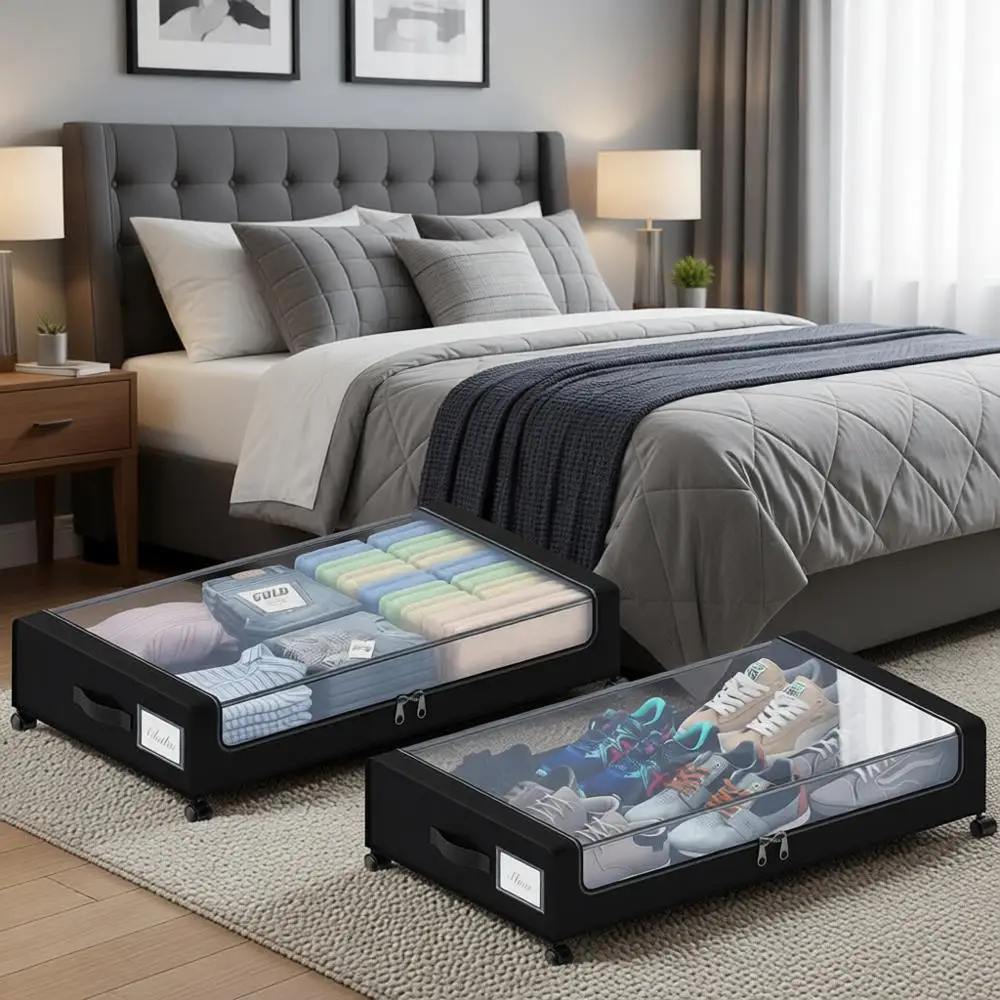 Extra Large 60L Rolling Underbed Storage Boxes with Lids and Labels, Set of 4 Black
Extra Large 60L Rolling Underbed Storage Boxes with Lids and Labels, Set of 4 Black