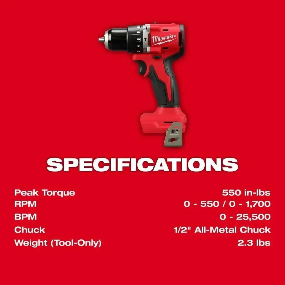 Milwaukee M18 BLPDRC/3602 Compact Drill M18™ Brushless 62NM Hammer Drill Electric Drill MILWAUKEE 18V Power Tools M18 BLPDRC-0
Milwaukee M18 BLPDRC/3602 Compact Drill M18™ Brushless 62NM Hammer Drill Electric Drill MILWAUKEE 18V Power Tools M18 BLPDRC-0