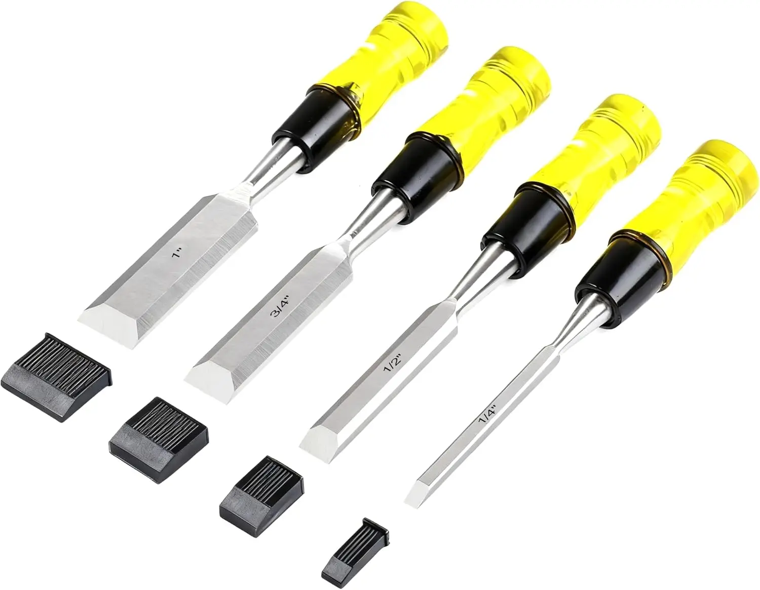 Wood Chisel Sets,4-Piece Woodworking Tools Set, CR-V Steel Beveled Edge Blades with Safety Caps. Durable PVC High Impact Handle, for Precision Carving & DIY Projects (1/4", 1/2", 3/4", 1")
Wood Chisel Sets,4-Piece Woodworking Tools Set, CR-V Steel Beveled Edge Blades with Safety Caps. Durable PVC High Impact Handle, for Precision Carving & DIY Projects (1/4", 1/2", 3/4", 1")