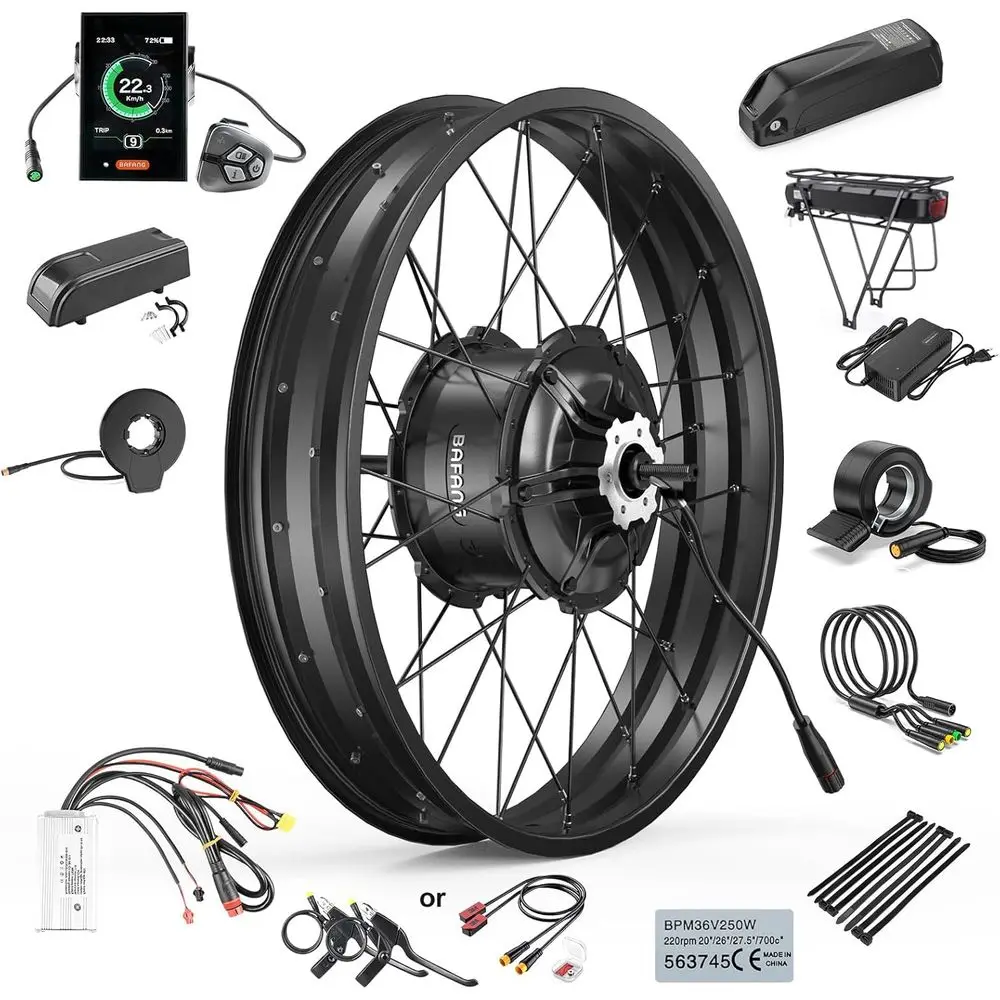 48V 1000W Rear Hub Motor Electric Bike Conversion Kit - 26 Tire, PAS Sensor, Optional Display, Battery - Fits 175mm Dropout Bike