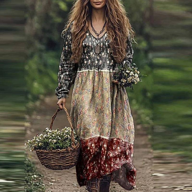 Женское платье с длинными рукавами и принтом в винтажном стиле, повседневное плиссированное осеннее платье с v-образным вырезом и высокой талией, элегантные свободные богемные платья
Женское платье с длинными рукавами и принтом в винтажном стиле, повседневное плиссированное осеннее платье с v-образным вырезом и высокой талией, элегантные свободные богемные платья