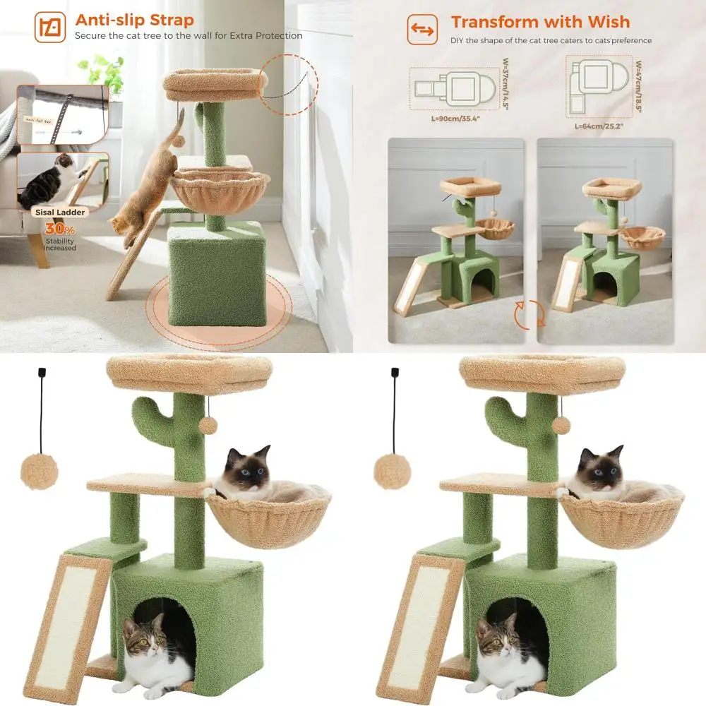 32-дюймовая комнатная лежанка-когтеточка для кошек с сизалевым трапом, гамаком и съемной верхней лежанкой для котят, зеленая
32-дюймовая комнатная лежанка-когтеточка для кошек с сизалевым трапом, гамаком и съемной верхней лежанкой для котят, зеленая