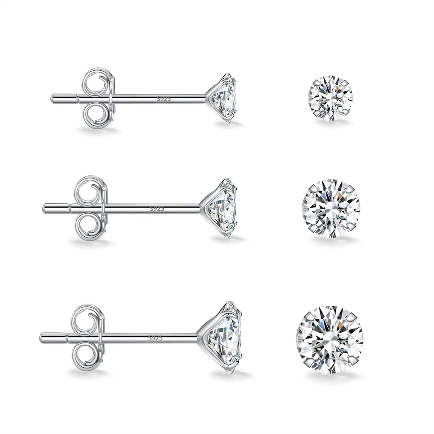 3 Pairs 925 Sterling Silver Earrings for Women, Hypoallergenic Cubic Zirconia Stud Earring Set
3 Pairs 925 Sterling Silver Earrings for Women, Hypoallergenic Cubic Zirconia Stud Earring Set