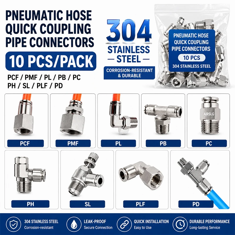 10Pcs Stainless Steel PC PCF PLF PB PX PD PH SL PL Pneumatic Push in Fitting Air Tube Quick Connector for PU Hose
10Pcs Stainless Steel PC PCF PLF PB PX PD PH SL PL Pneumatic Push in Fitting Air Tube Quick Connector for PU Hose