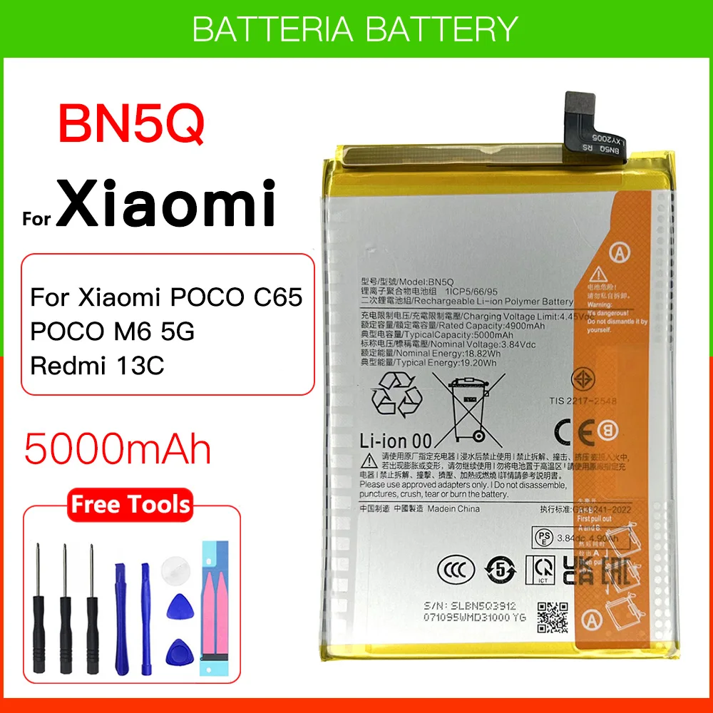 100% Original Genuine Replacement Battery BN5Q For Xiaomi Redmi13C Redmi12C 23124RN87C Batteria Battery Batteries + Kit Tools
100% Original Genuine Replacement Battery BN5Q For Xiaomi Redmi13C Redmi12C 23124RN87C Batteria Battery Batteries + Kit Tools