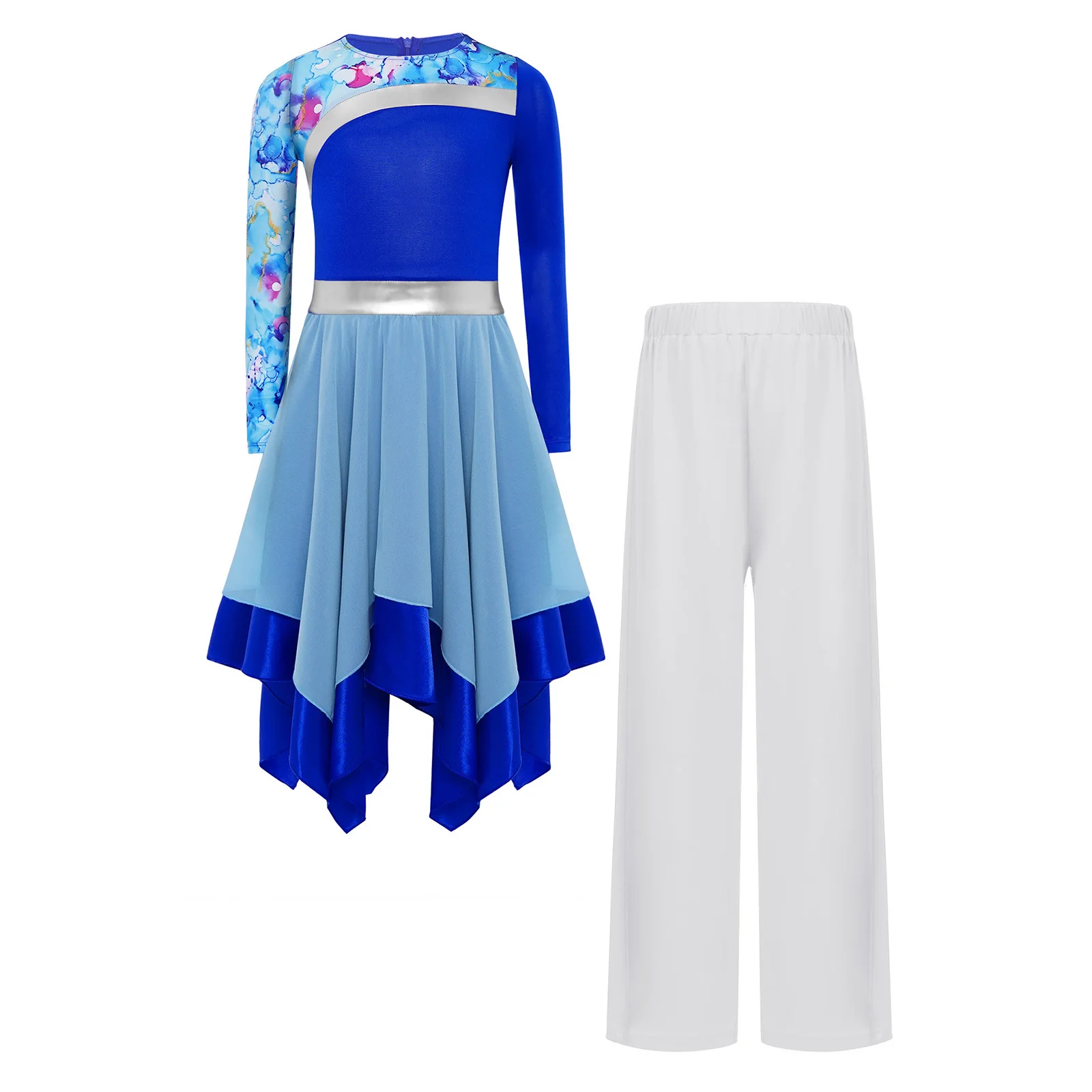 Girls Church Worship Contemporary Dance Dress Outfit Set Long Sleeve Color Block Patchwork Modern Dance Dress and Wide Leg Pants
Girls Church Worship Contemporary Dance Dress Outfit Set Long Sleeve Color Block Patchwork Modern Dance Dress and Wide Leg Pants