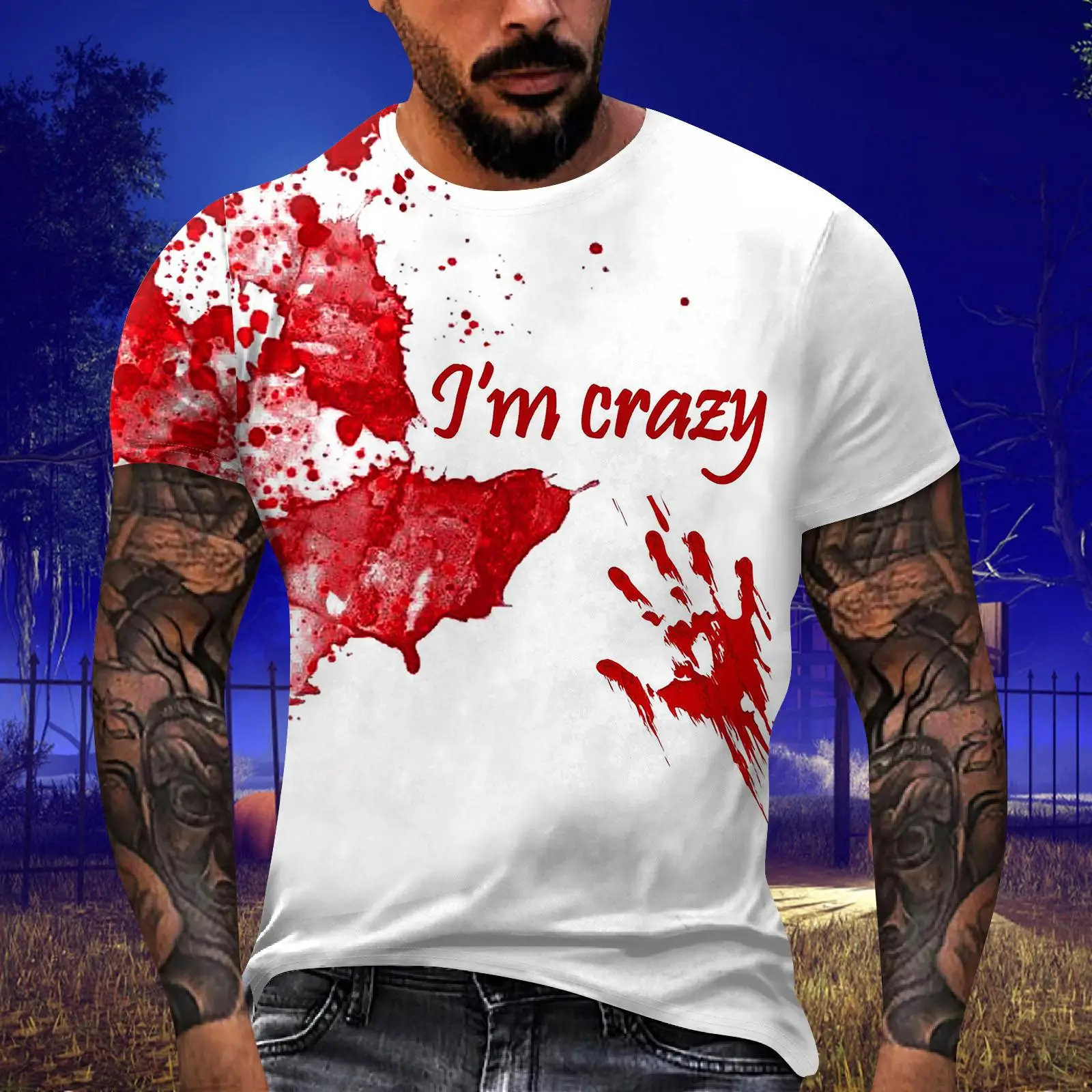 Halloween Hip-Hop Terror Men's T-Shirt Printed O Collar Dress Short Sleeve New Alternative Personality Loose Plus Size Clothing
Halloween Hip-Hop Terror Men's T-Shirt Printed O Collar Dress Short Sleeve New Alternative Personality Loose Plus Size Clothing