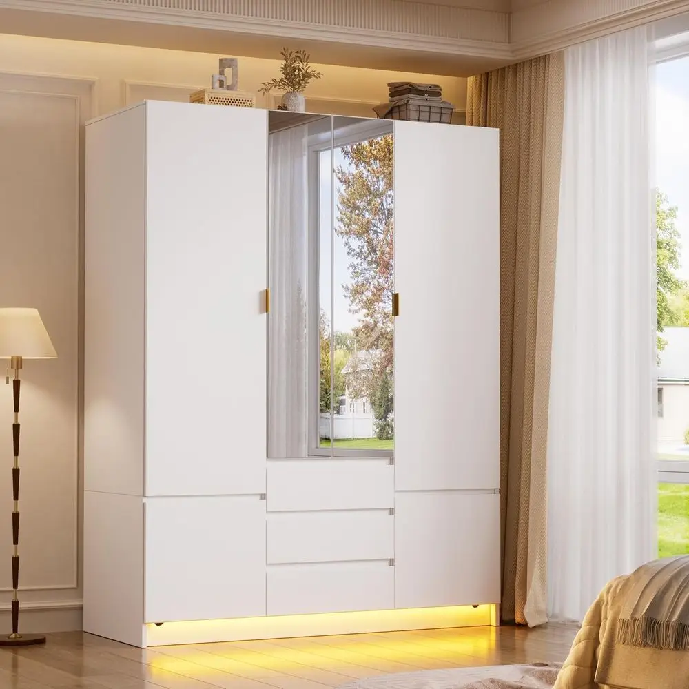 Large Bedroom Standing Armoire with LED Light, Mirror, and Hanging Storage
Large Bedroom Standing Armoire with LED Light, Mirror, and Hanging Storage